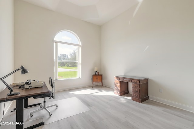 home office featuring light hardwood / wood-style floors