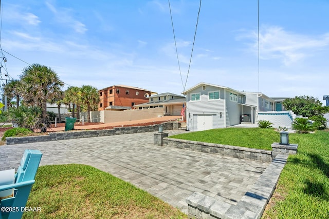 view of yard with a garage