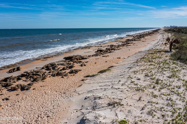 view of water feature with a beach view