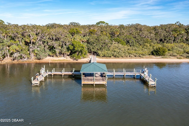 view of dock with a water view