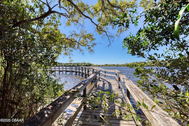 view of dock with a water view