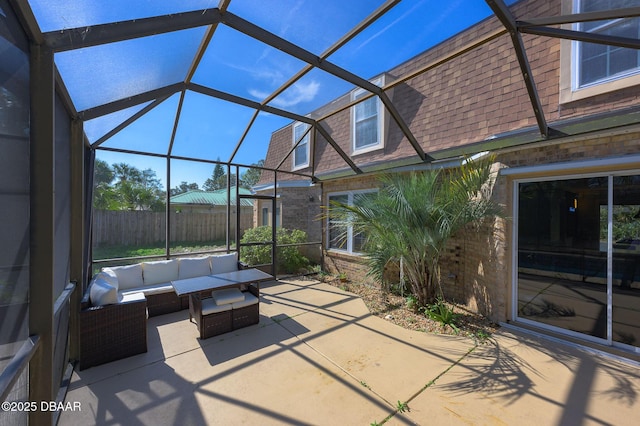 view of patio with a lanai and outdoor lounge area