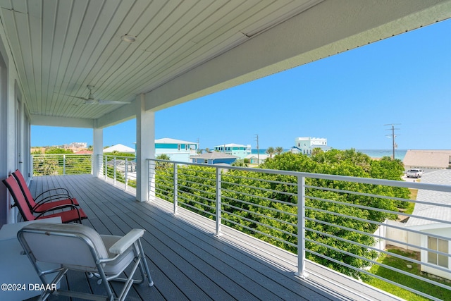 wooden terrace with ceiling fan