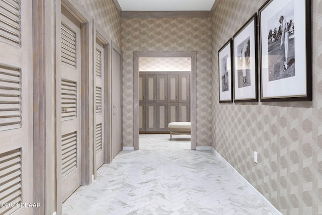 74 Kingsley Ln, Ormond Beach, FL 32174 - corridor featuring wallpapered walls and baseboards