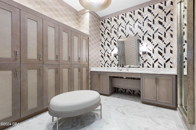 74 Kingsley Ln, Ormond Beach, FL 32174 - full bath featuring wallpapered walls and vanity