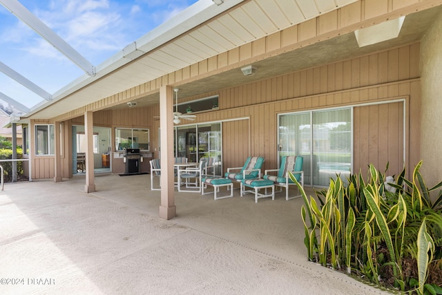 view of patio featuring a grill