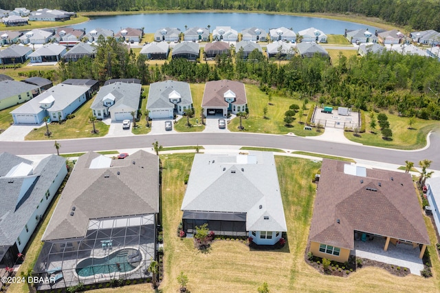 aerial view with a water view