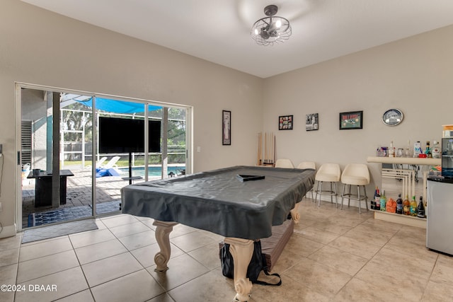 rec room with billiards and light tile patterned flooring