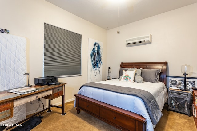 carpeted bedroom with an AC wall unit