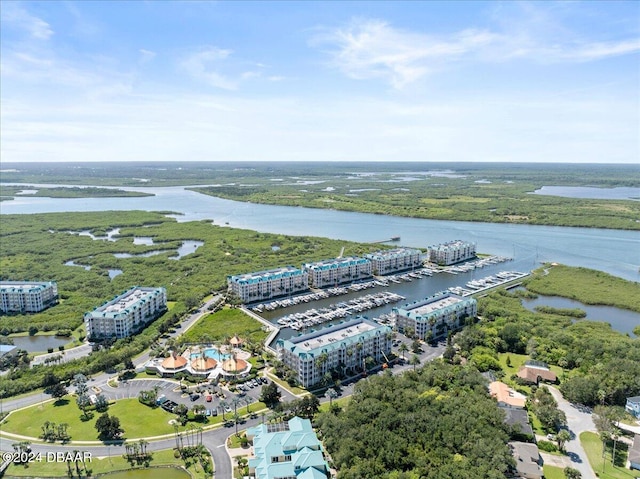 aerial view with a water view