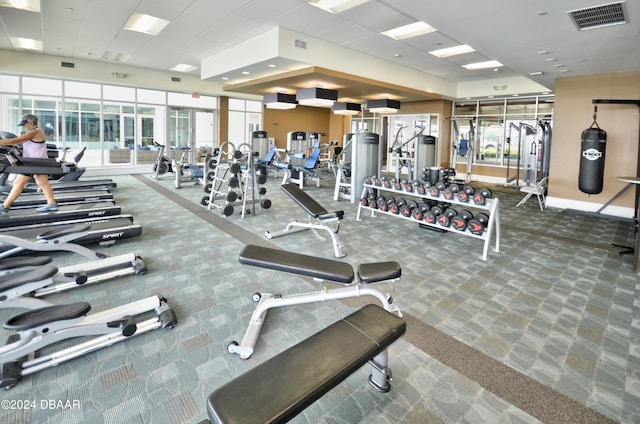 exercise room with carpet floors