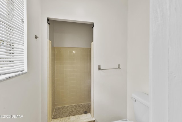 full bath with toilet and a stall shower