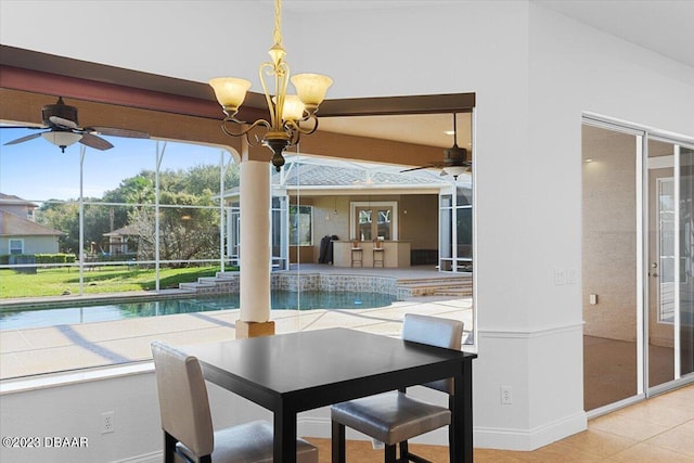 view of pool with a chandelier