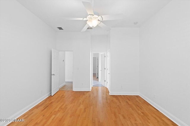 unfurnished bedroom featuring light hardwood / wood-style floors and ceiling fan