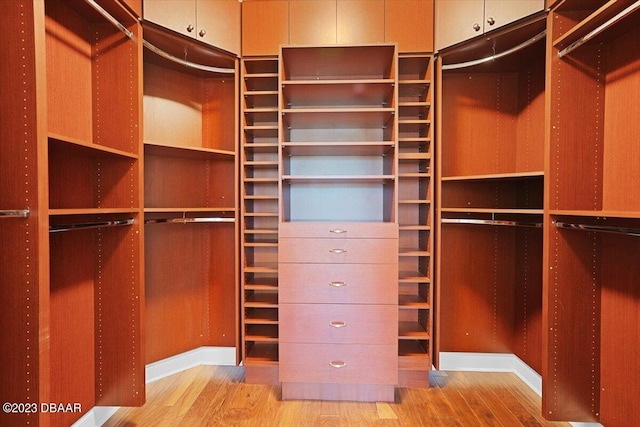 spacious closet with light hardwood / wood-style floors