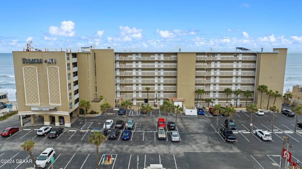 view of building exterior with a water view