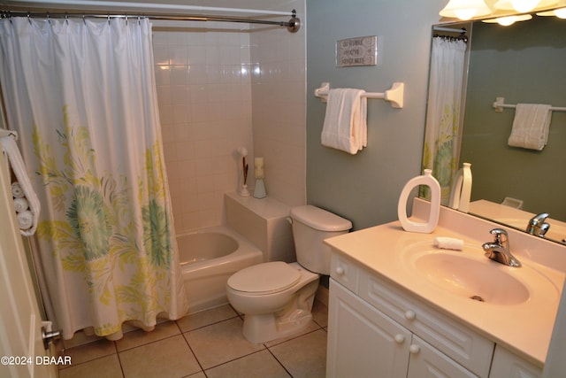 3145 S Atlantic Ave Unit 401, Daytona Beach, FL 32118 - full bathroom with shower / tub combo with curtain, vanity, toilet, and tile patterned flooring