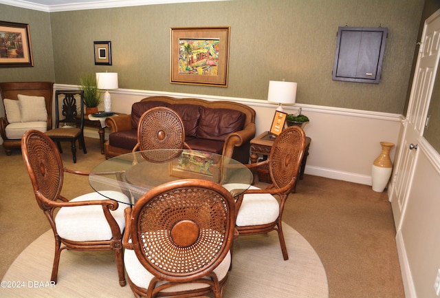 3145 S Atlantic Ave Unit 401, Daytona Beach, FL 32118 - carpeted dining room featuring ornamental molding