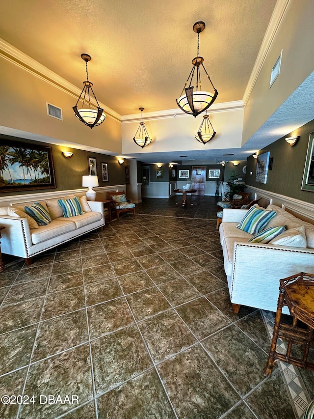 3145 S Atlantic Ave Unit 401, Daytona Beach, FL 32118 - living room with a textured ceiling and ornamental molding