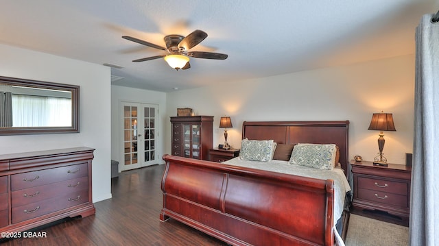 103 Cone Rd, Ormond Beach, FL 32174 - bedroom featuring french doors, dark wood-style floors, a ceiling fan, and baseboards