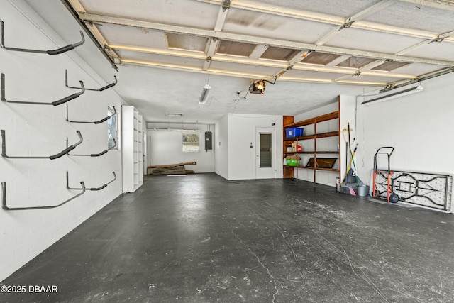 garage featuring a garage door opener and electric panel