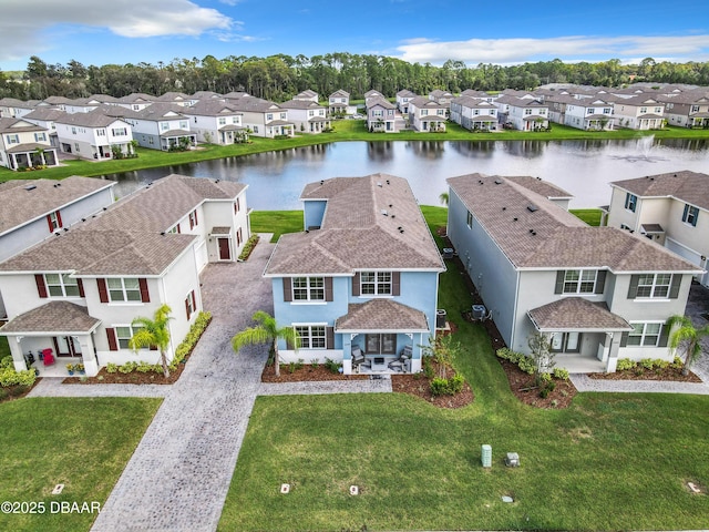 bird's eye view featuring a water view