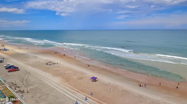 view of water feature with a beach view