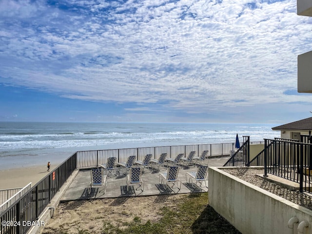 exterior space featuring a view of the beach