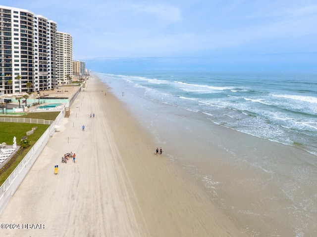 view of water feature featuring a beach view