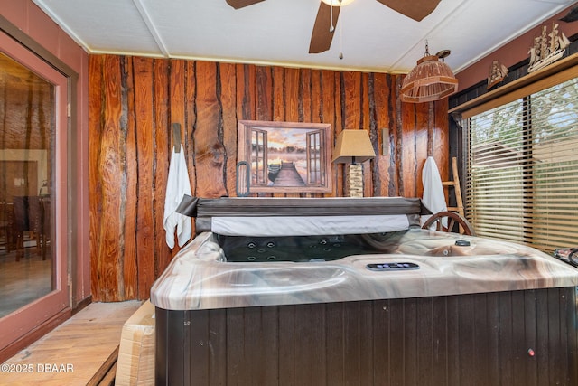 bedroom featuring ceiling fan and light wood-type flooring