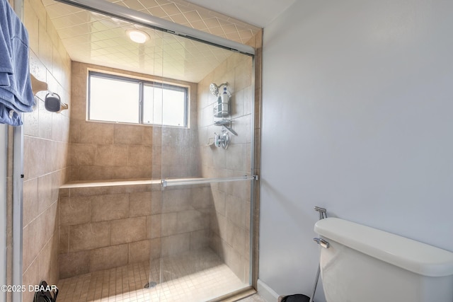 full bath featuring a shower stall and toilet