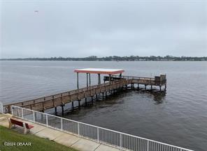 dock area with a water view