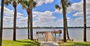 dock area with a water view