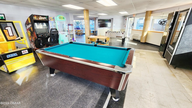 1233 N Atlantic Ave Unit 212, Daytona Beach, FL 32118 - rec room with a drop ceiling and billiards table