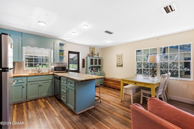 kitchen featuring dark hardwood / wood-style floors, sink, stainless steel appliances, and a wealth of natural light