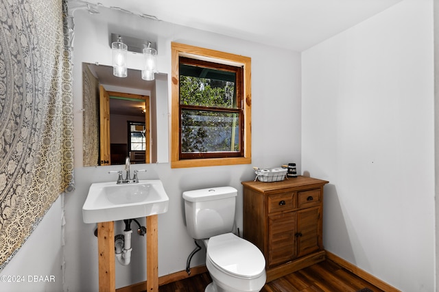 bathroom featuring wood-type flooring and toilet