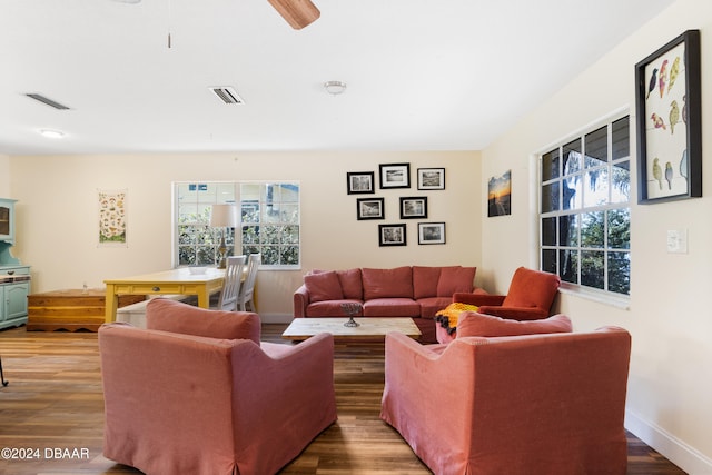 living room with hardwood / wood-style flooring