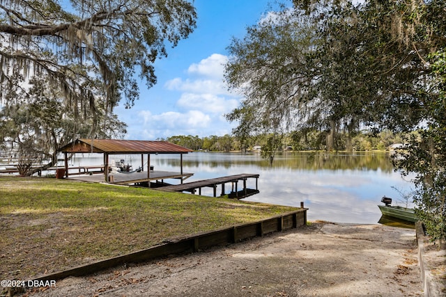 dock area featuring a water view