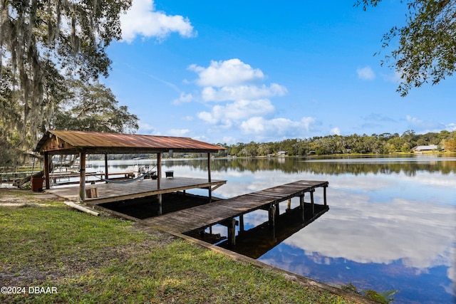 view of dock with a water view