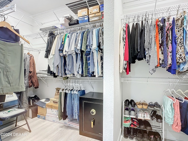 walk in closet with wood-type flooring