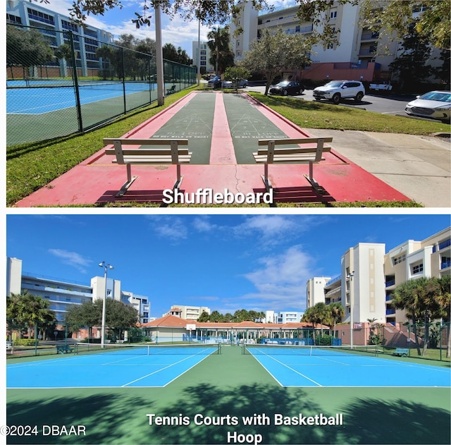 view of tennis court with fence