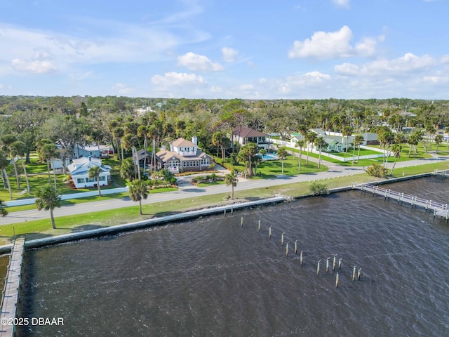 aerial view with a water view and a residential view