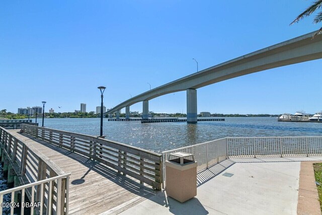 dock area featuring a water view