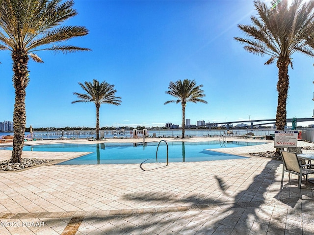 view of swimming pool with a patio