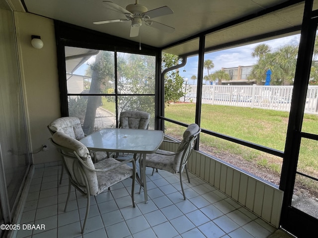 sunroom featuring ceiling fan