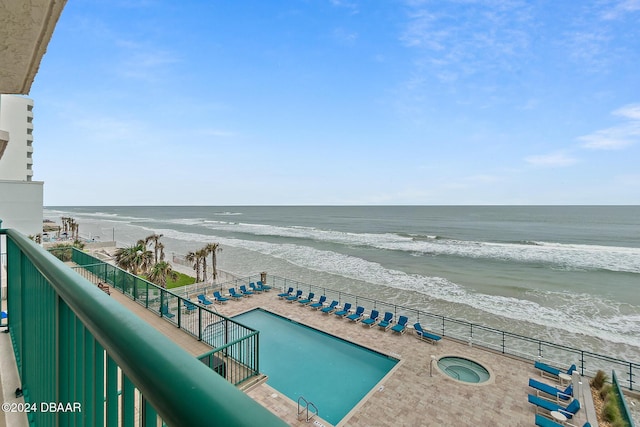 exterior space featuring a beach view