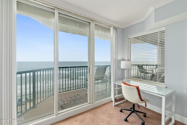 3311 S Atlantic Ave Unit 304, Daytona Beach Shores, FL 32118 - sunroom featuring plenty of natural light and a water view