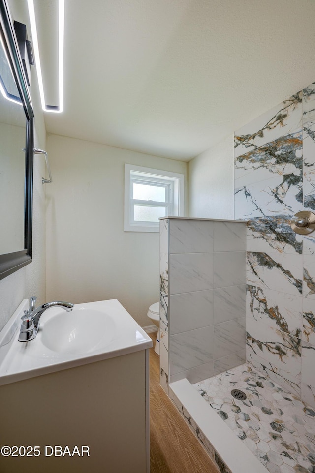 259 Jefferson St, Daytona Beach, FL 32114 - bathroom featuring a tile shower, vanity, and wood finished floors