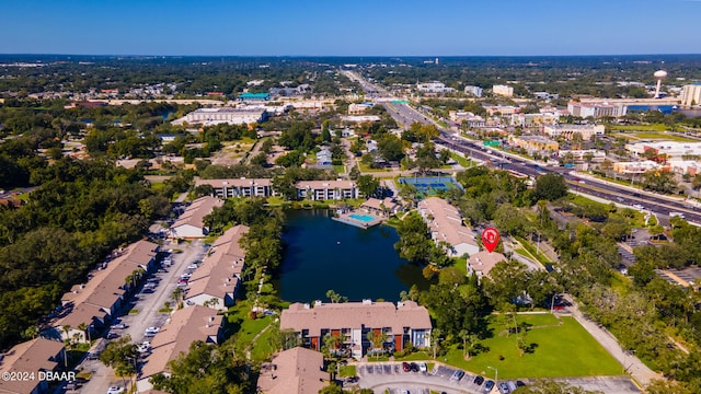 bird's eye view featuring a water view