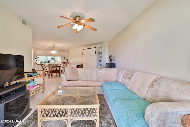 living room with ceiling fan